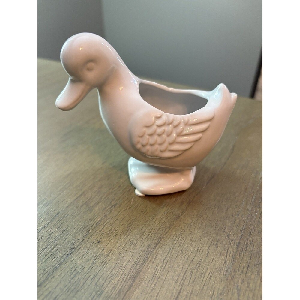 Ceramic Duck Indoor Plant Pot Succulents Cottage White Farmhouse Country